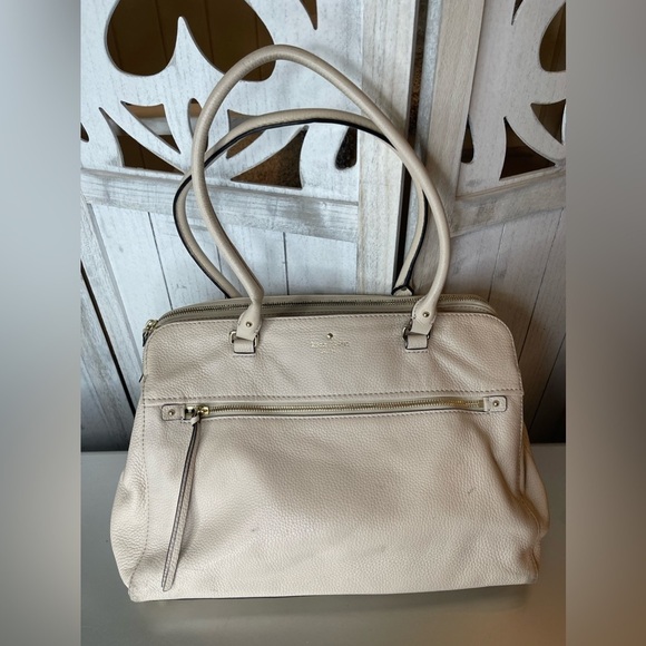 Kate Spade Cobble Hill Tote Bag Beige Cream Carry All Top Handle Pebble Leather - Picture 1 of 12